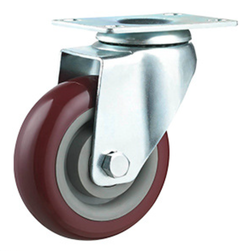 75 mm Red PVC Wheel Swivel Caster with plate without brake