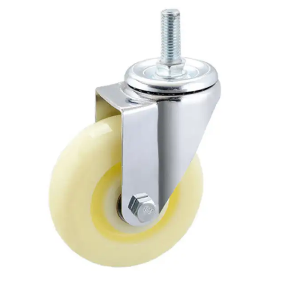 100 mm White PP Wheel Swivel Caster with stem without brake