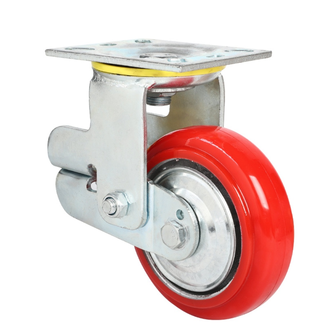 100 mm PU Wheel Spring Caster with plate without brake