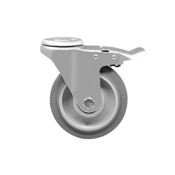 75 mm Swivel Caster with Bolt Hole - TPR Wheel - Brake
